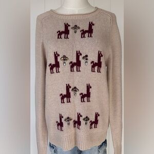 J. Crew Women’s Llama Intarsia Knit Wool Blend Sweater Jewel Embellished Size Lg